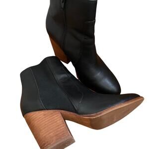 Soludos Black Leather Ankle Boots Size 8 Block Heel 3in Side Zip